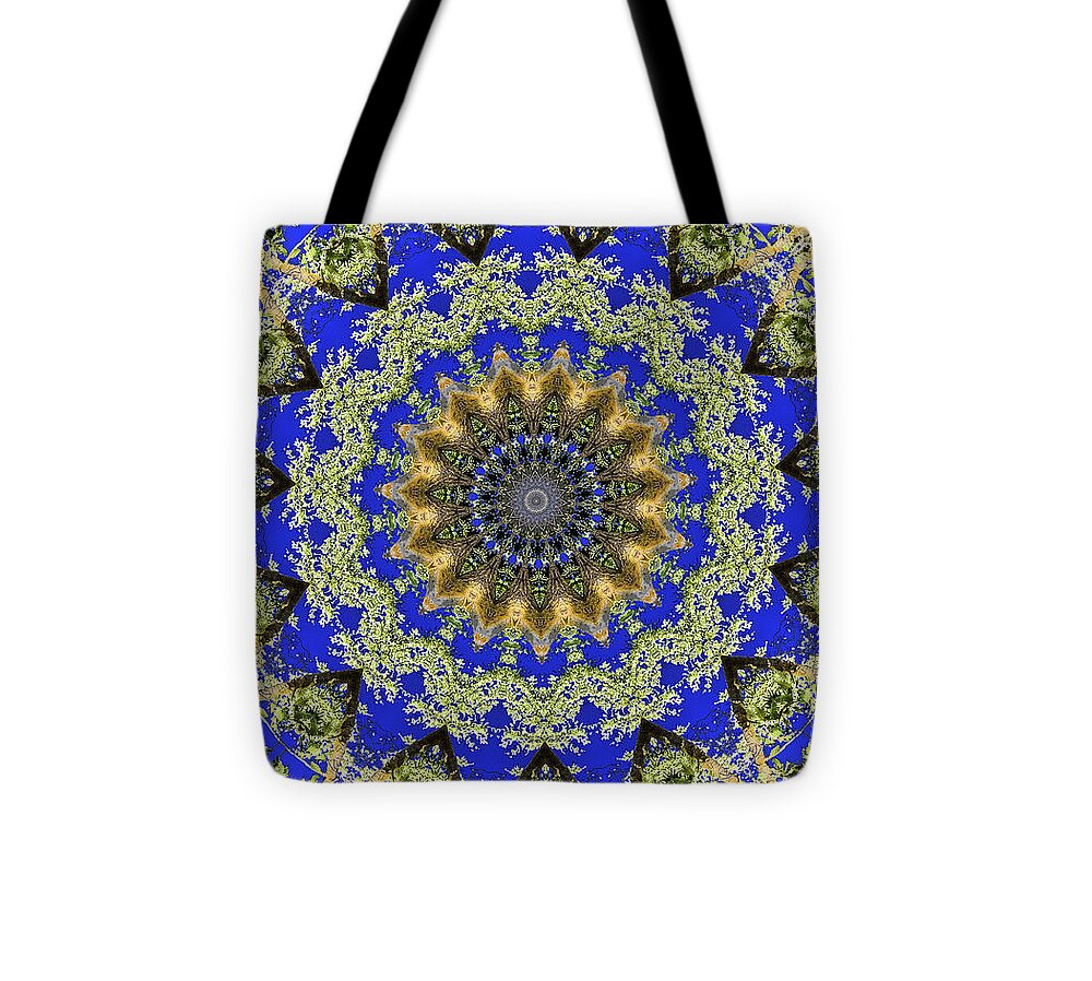 Royal Blue and Green Pattern Fragments Mandala - Tote Bag