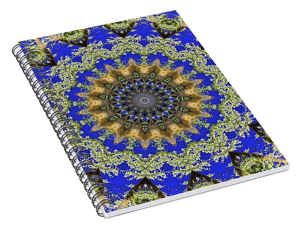 Royal Blue and Green Pattern Fragments Mandala - Spiral Notebook