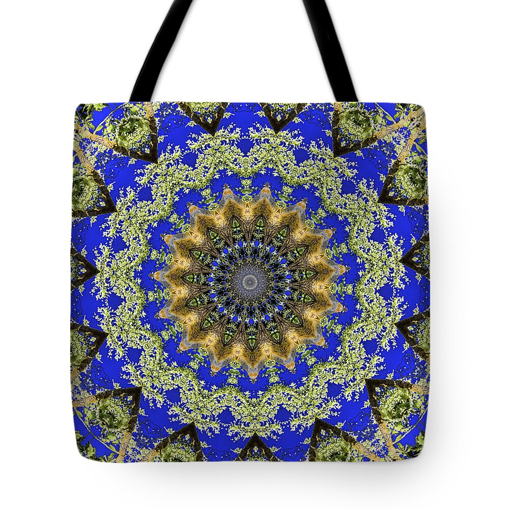 Royal Blue and Green Pattern Fragments Mandala - Tote Bag