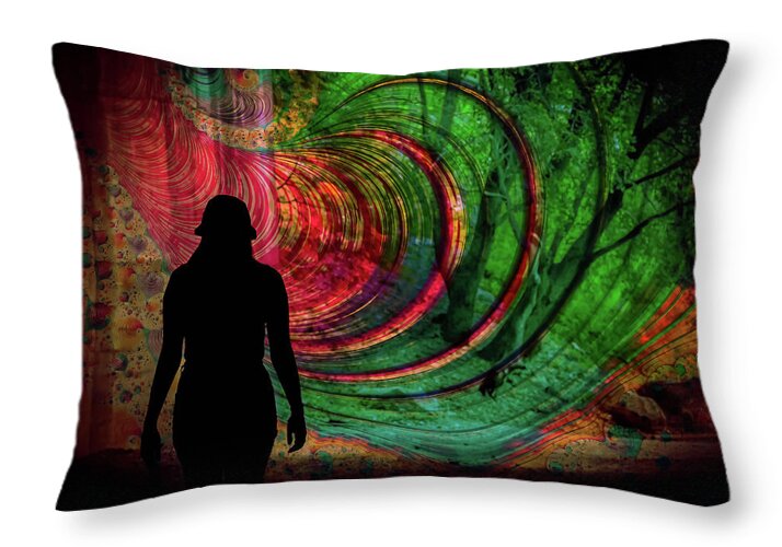 Silhouette of a Woman and Spirals of art - Throw Pillow