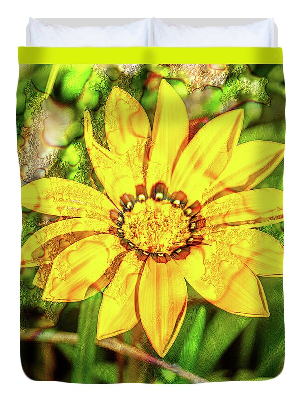 Single Yellow Flower with Waterdrops Overlay - Duvet Cover