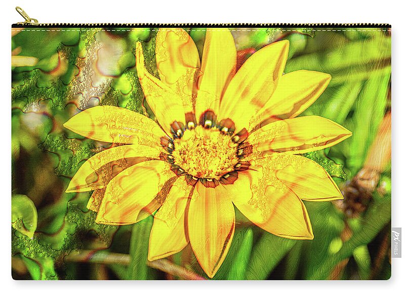 Single Yellow Flower with Waterdrops Overlay - Zip Pouch