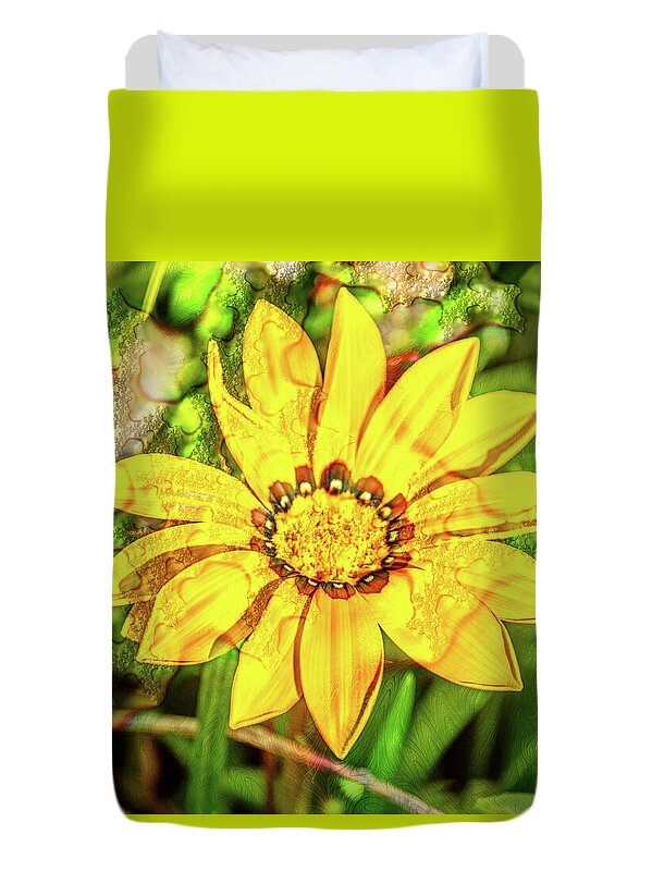 Single Yellow Flower with Waterdrops Overlay - Duvet Cover
