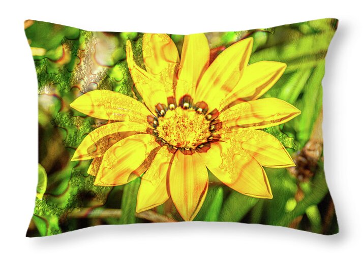 Single Yellow Flower with Waterdrops Overlay - Throw Pillow