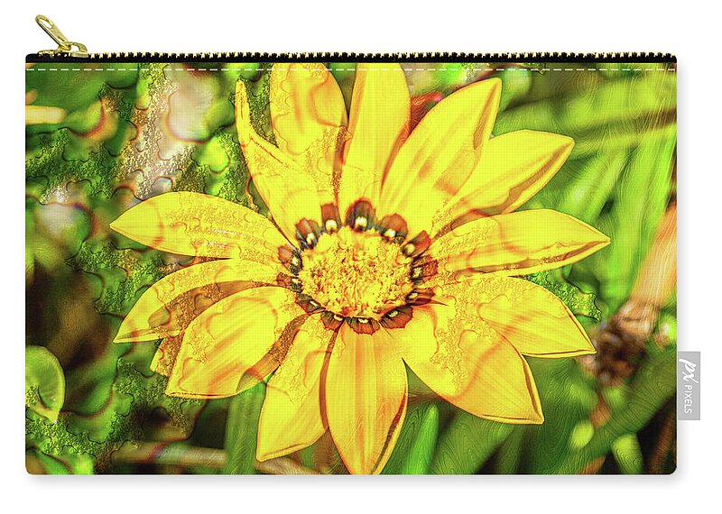Single Yellow Flower with Waterdrops Overlay - Zip Pouch