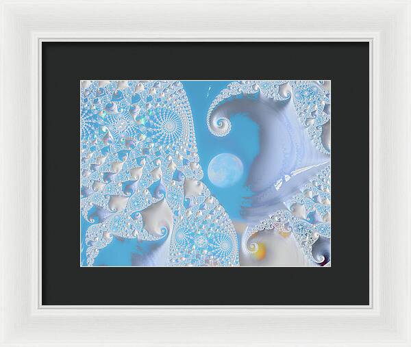 Sophisticated Spirals of White into the Moon and Sky - Framed Print