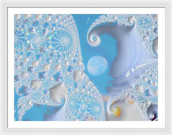 Sophisticated Spirals of White into the Moon and Sky - Framed Print