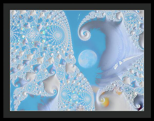 Sophisticated Spirals of White into the Moon and Sky - Framed Print