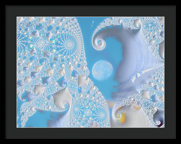 Sophisticated Spirals of White into the Moon and Sky - Framed Print