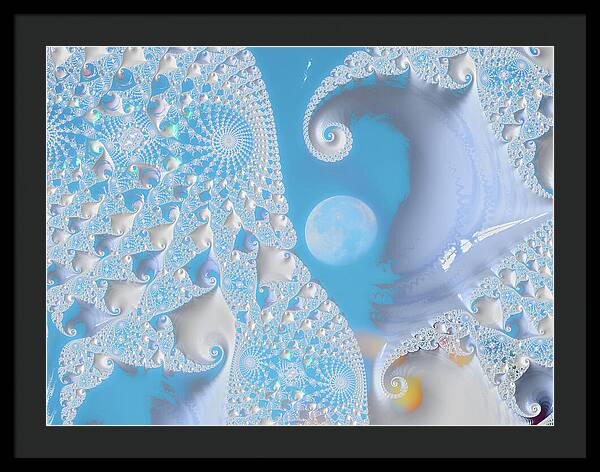 Sophisticated Spirals of White into the Moon and Sky - Framed Print