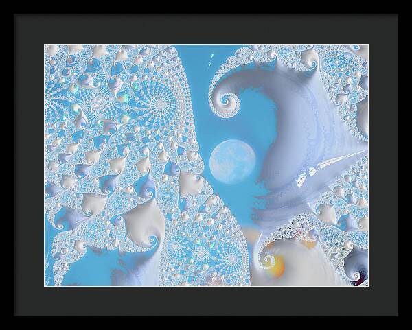 Sophisticated Spirals of White into the Moon and Sky - Framed Print