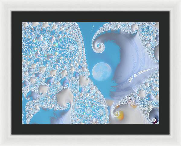 Sophisticated Spirals of White into the Moon and Sky - Framed Print