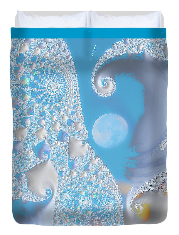Sophisticated Spirals of White into the Moon and Sky - Duvet Cover