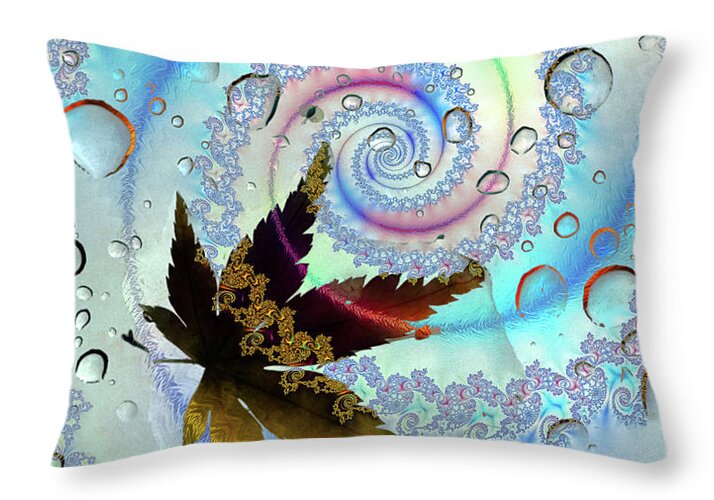 Spiraling Water Drops and Leaf - Throw Pillow