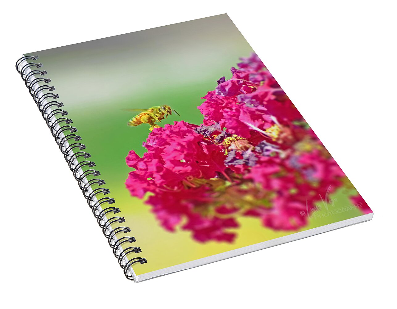 Standing Still In Life Magenta Flowers and Bee - Spiral Notebook