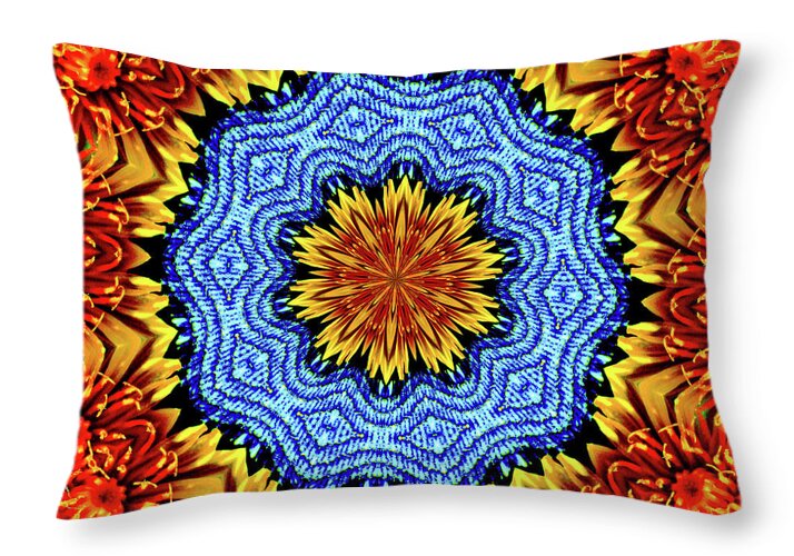 Sunflower and Denim Mandala - Throw Pillow