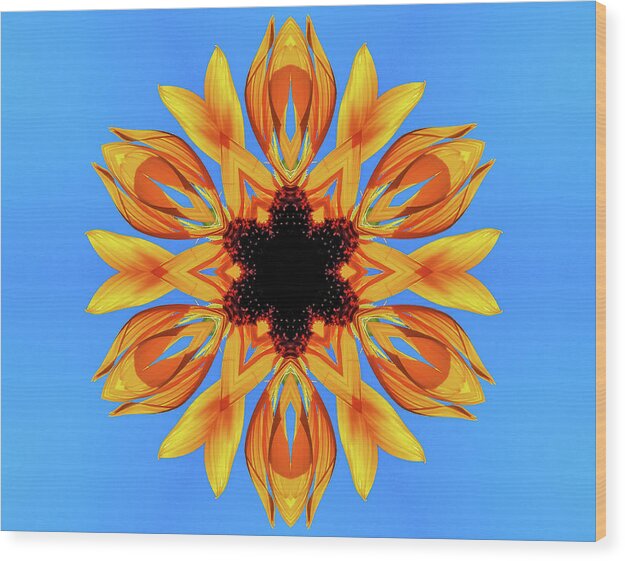 Sunflower Blues Mandala - Wood Print