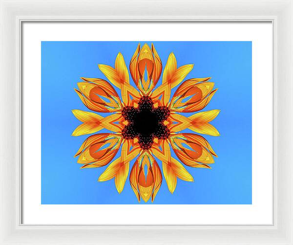 Sunflower Blues Mandala - Framed Print