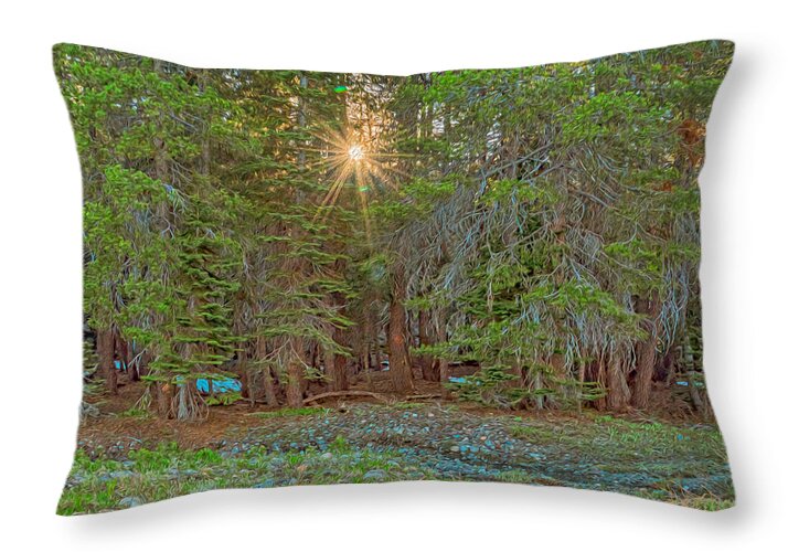 Sunrays Peeking Through the Pines in Yosemite - Throw Pillow