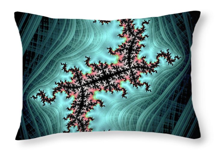 Teal and Black Spectrum Fractals - Throw Pillow