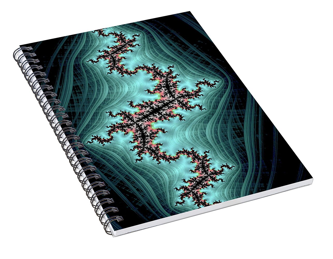 Teal and Black Spectrum Fractals - Spiral Notebook
