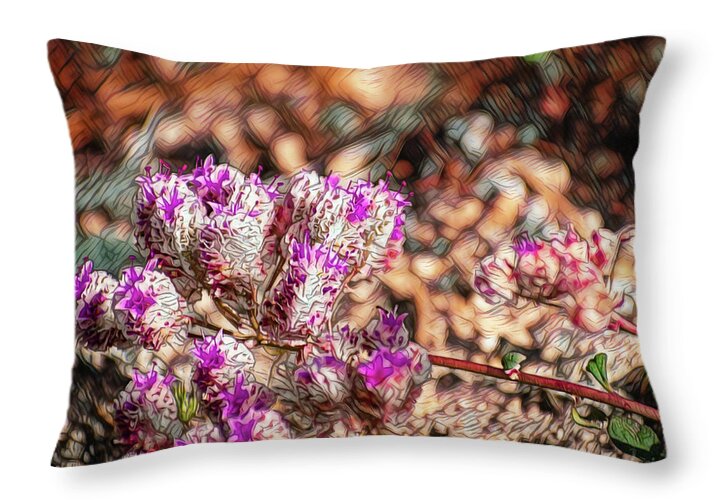 Texturized Flowers Art Landscape - Throw Pillow