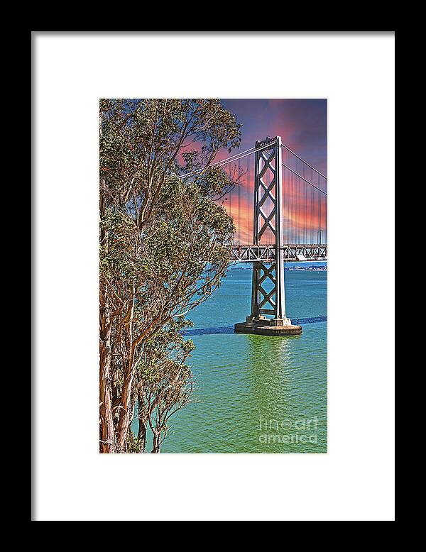 San Francisco Oakland Bay Bridge Vibrant Landscape - Framed Print