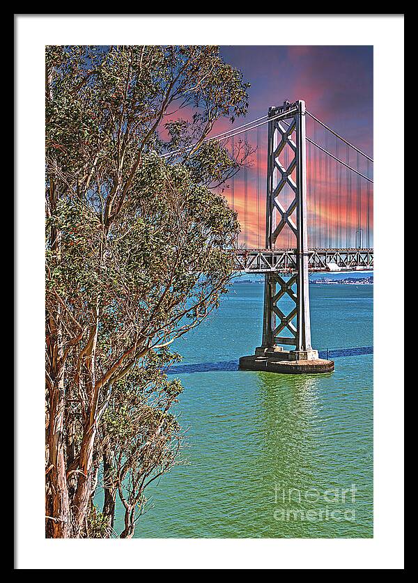 San Francisco Oakland Bay Bridge Vibrant Landscape - Framed Print