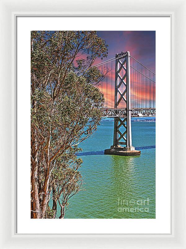 San Francisco Oakland Bay Bridge Vibrant Landscape - Framed Print