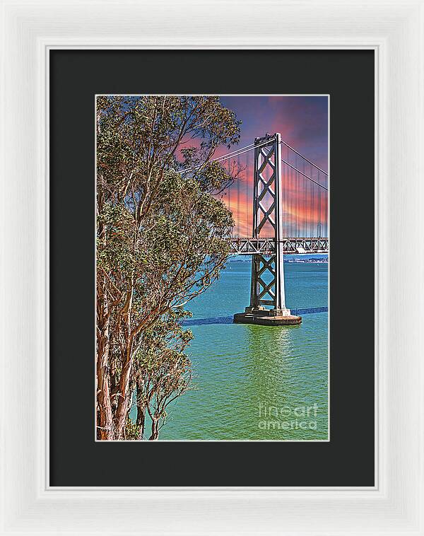 San Francisco Oakland Bay Bridge Vibrant Landscape - Framed Print
