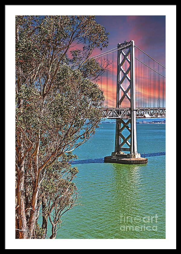 San Francisco Oakland Bay Bridge Vibrant Landscape - Framed Print