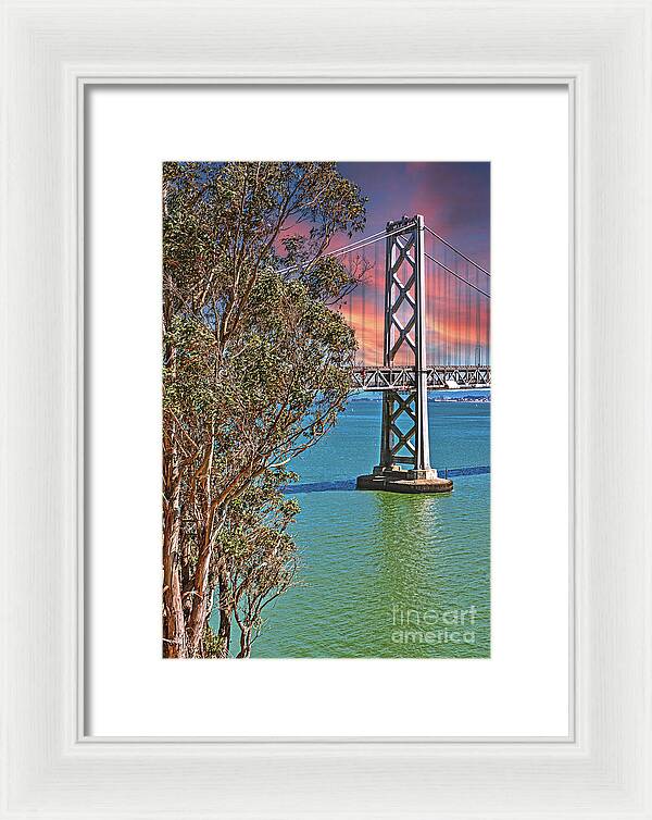 San Francisco Oakland Bay Bridge Vibrant Landscape - Framed Print