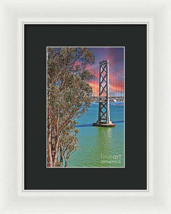 San Francisco Oakland Bay Bridge Vibrant Landscape - Framed Print