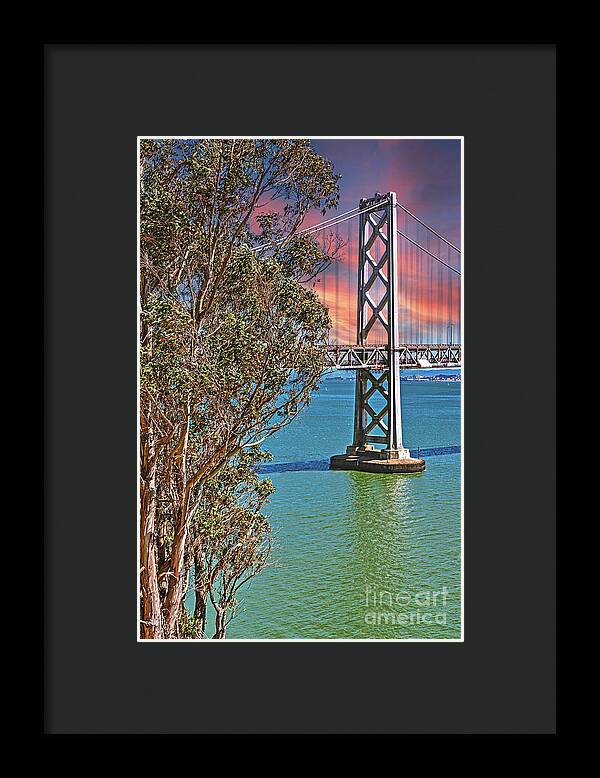 San Francisco Oakland Bay Bridge Vibrant Landscape - Framed Print