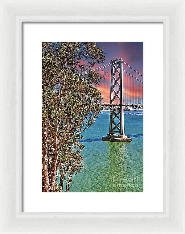 San Francisco Oakland Bay Bridge Vibrant Landscape - Framed Print
