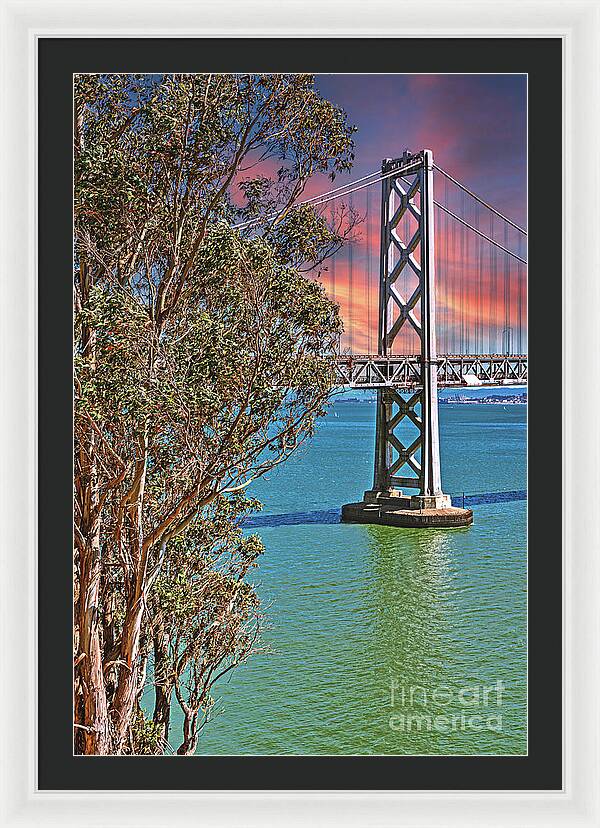 San Francisco Oakland Bay Bridge Vibrant Landscape - Framed Print