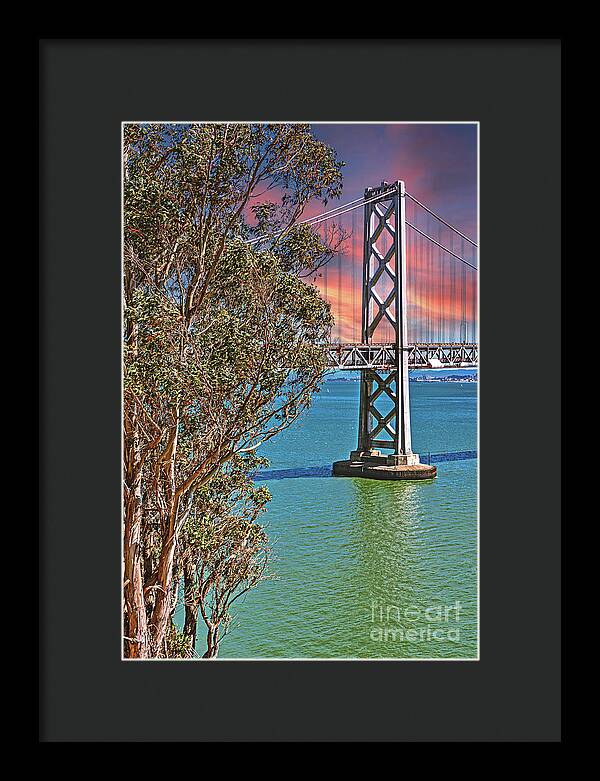 San Francisco Oakland Bay Bridge Vibrant Landscape - Framed Print