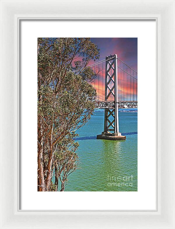 San Francisco Oakland Bay Bridge Vibrant Landscape - Framed Print