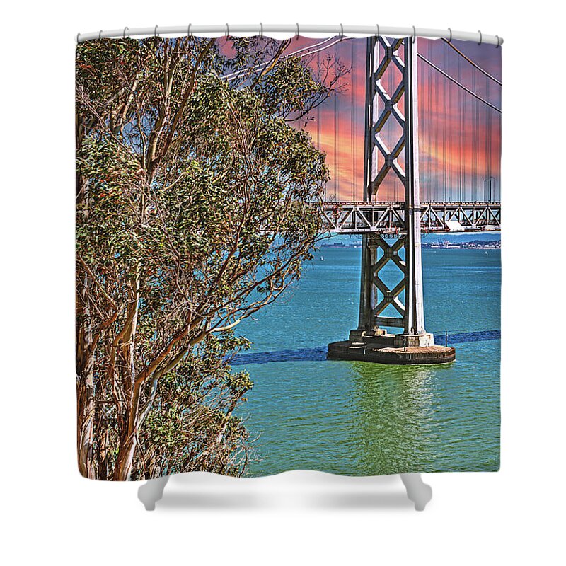 San Francisco Oakland Bay Bridge Vibrant Landscape - Shower Curtain