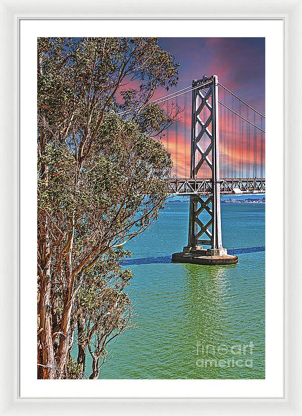 San Francisco Oakland Bay Bridge Vibrant Landscape - Framed Print