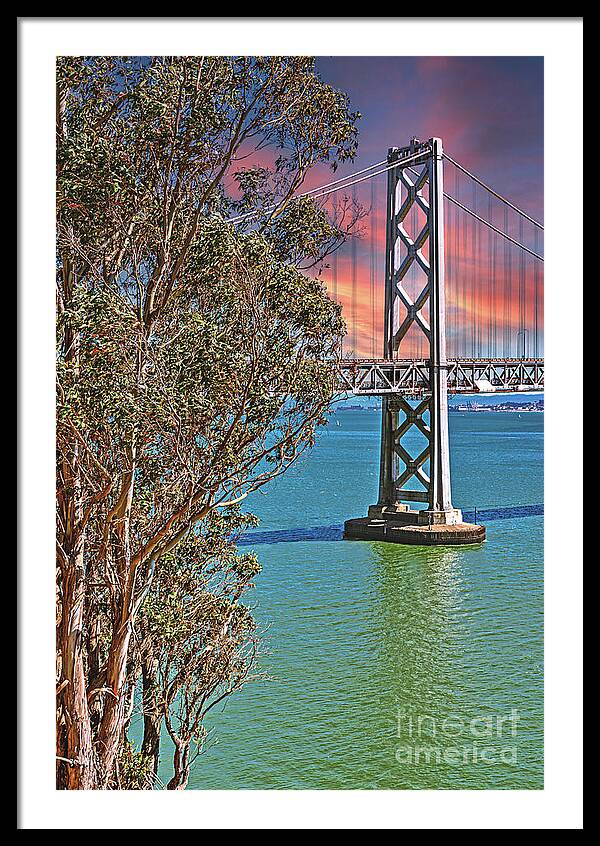 San Francisco Oakland Bay Bridge Vibrant Landscape - Framed Print