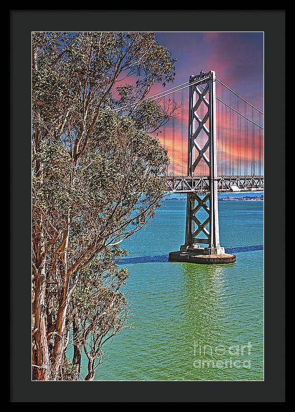 San Francisco Oakland Bay Bridge Vibrant Landscape - Framed Print