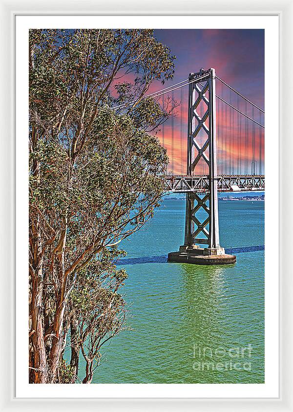 San Francisco Oakland Bay Bridge Vibrant Landscape - Framed Print