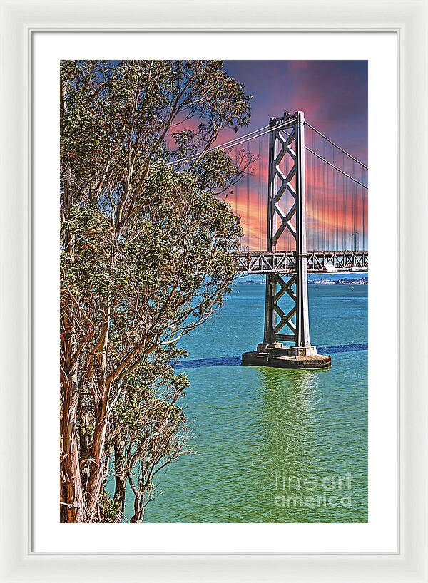 San Francisco Oakland Bay Bridge Vibrant Landscape - Framed Print