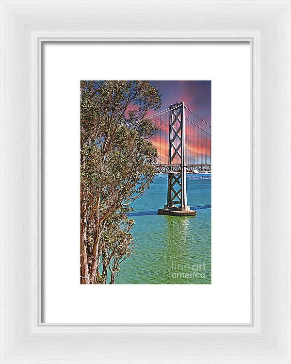 San Francisco Oakland Bay Bridge Vibrant Landscape - Framed Print