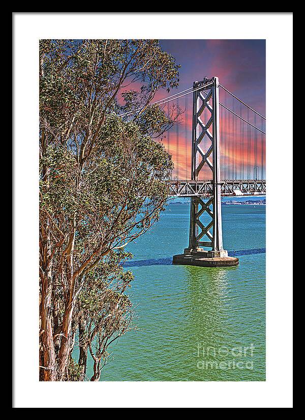 San Francisco Oakland Bay Bridge Vibrant Landscape - Framed Print