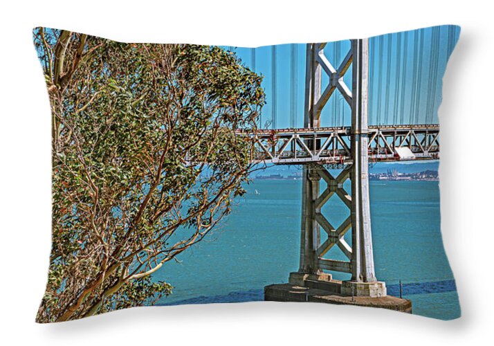 San Francisco Oakland Bay Bridge with a Blue Sky Seascape - Throw Pillow