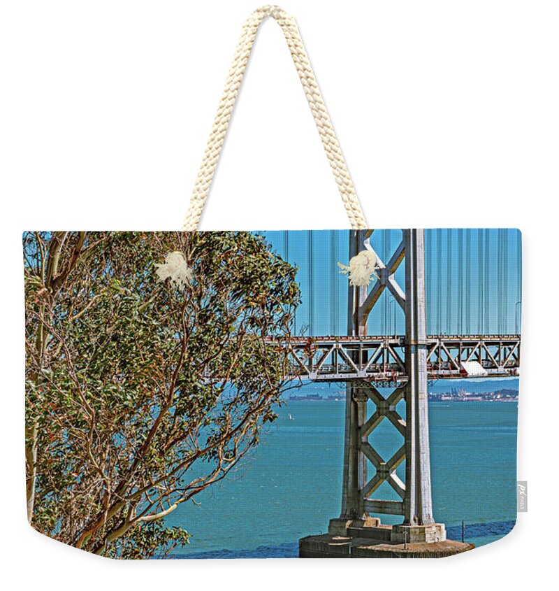 San Francisco Oakland Bay Bridge with a Blue Sky Seascape - Weekender Tote Bag