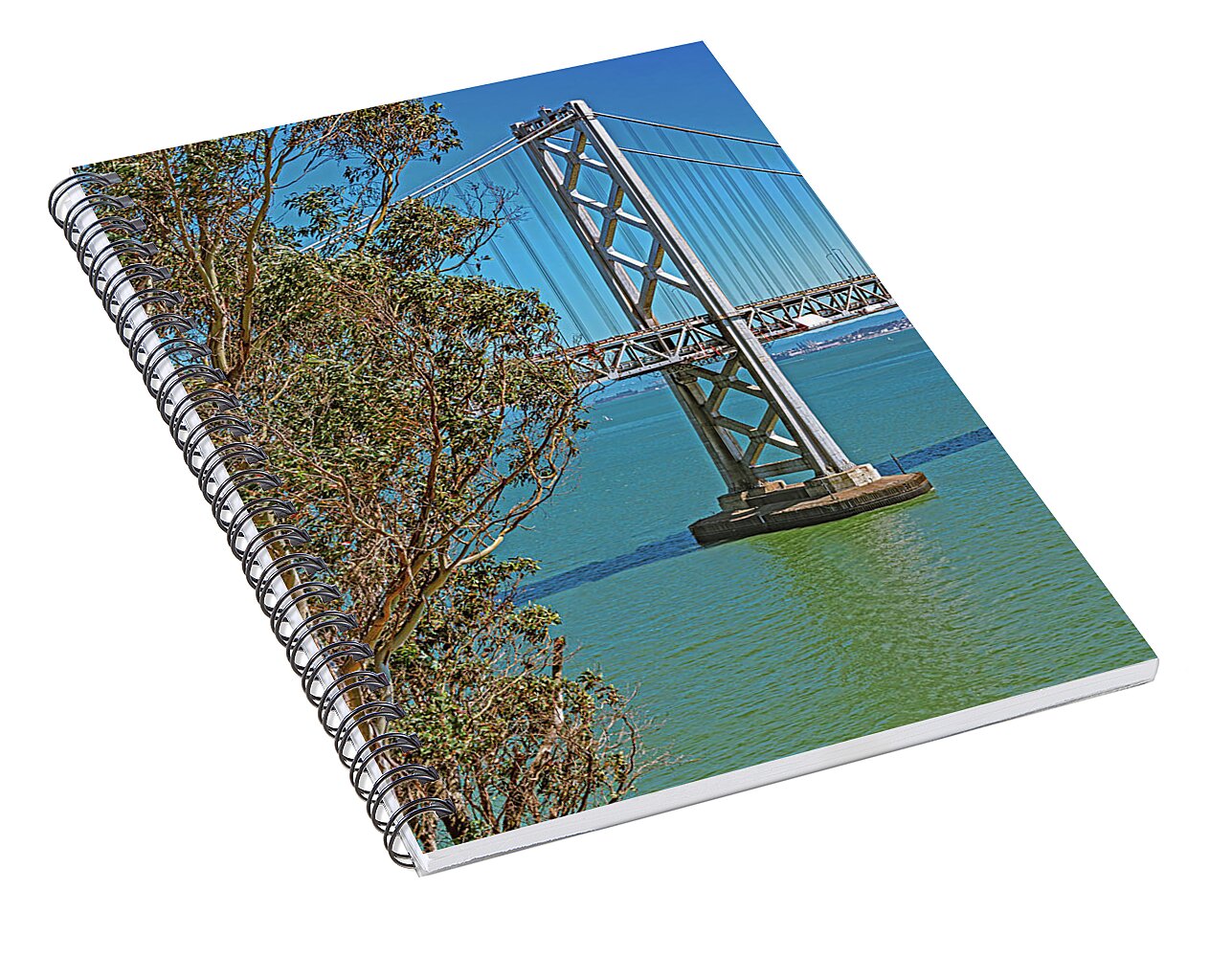 San Francisco Oakland Bay Bridge with a Blue Sky Seascape - Spiral Notebook