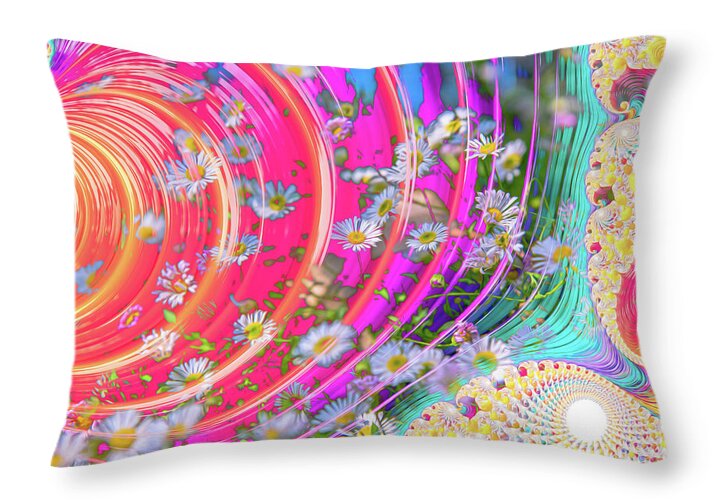 Vibrant and Colorful Daisy Abstract Art - Throw Pillow
